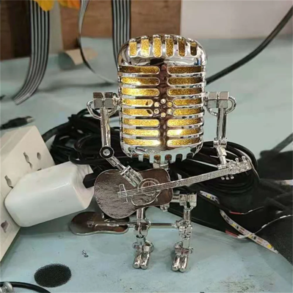 Robot Guitar Desk Lamp with Dimmable Light - Black, White, Yellow, Red