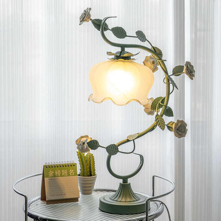 Rose Encased Table Lamp - Elegant Floral Lighting
