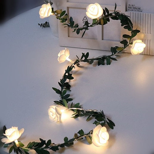 Rose Flower String Lights - Battery Operated LED Garland