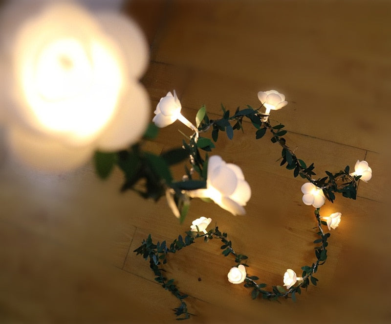 Rose Flower String Lights - Battery Operated LED Garland