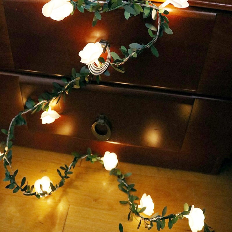 Rose Flower String Lights - Battery Operated LED Garland