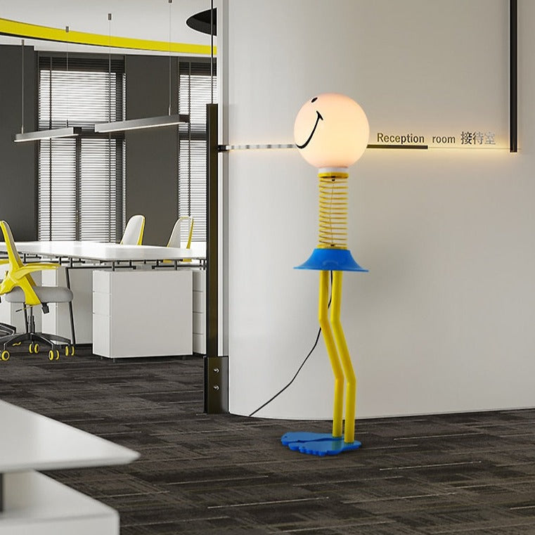 Smiley Face Design Floor Lamp - Yellow Blue White - Metal Iron Acrylic Glass - 110V US Plug - LED Bulb - Bedroom Lighting