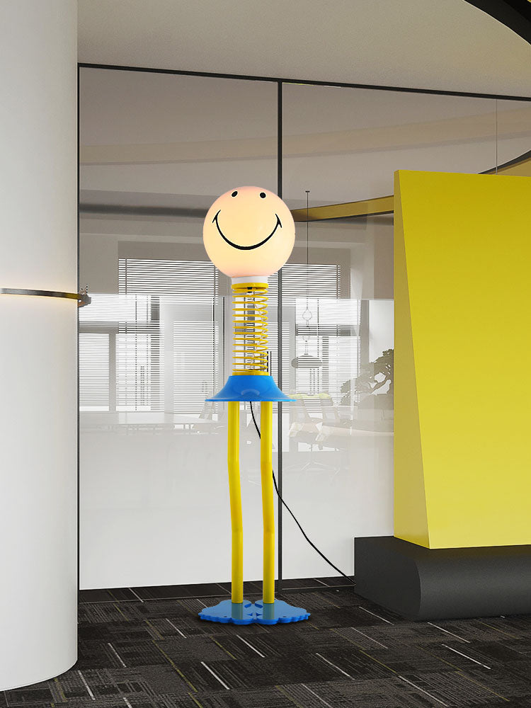 Smiley Face Design Floor Lamp - Yellow Blue White - Metal Iron Acrylic Glass - 110V US Plug - LED Bulb - Bedroom Lighting