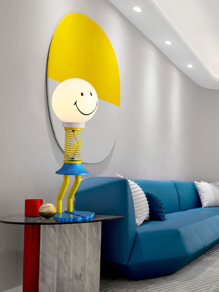 Smiley Face Design Floor Lamp - Yellow Blue White - Metal Iron Acrylic Glass - 110V US Plug - LED Bulb - Bedroom Lighting