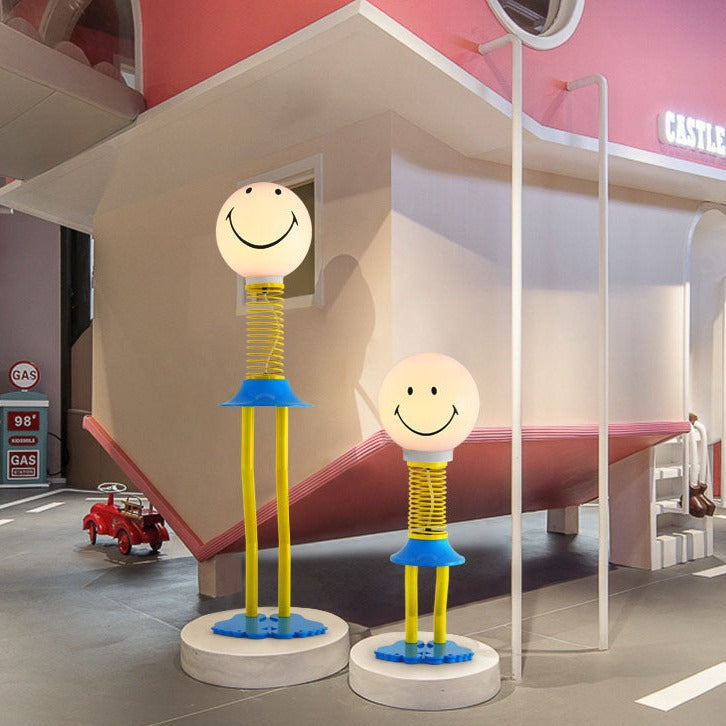 Smiley Face Design Floor Lamp - Yellow Blue White - Metal Iron Acrylic Glass - 110V US Plug - LED Bulb - Bedroom Lighting