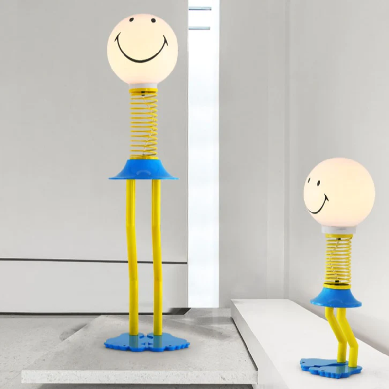Smiley Face Design Floor Lamp - Yellow Blue White - Metal Iron Acrylic Glass - 110V US Plug - LED Bulb - Bedroom Lighting