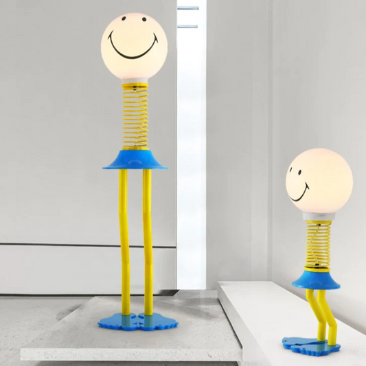 Smiley Face Design Floor Lamp - Yellow Blue White - Metal Iron Acrylic Glass - 110V US Plug - LED Bulb - Bedroom Lighting