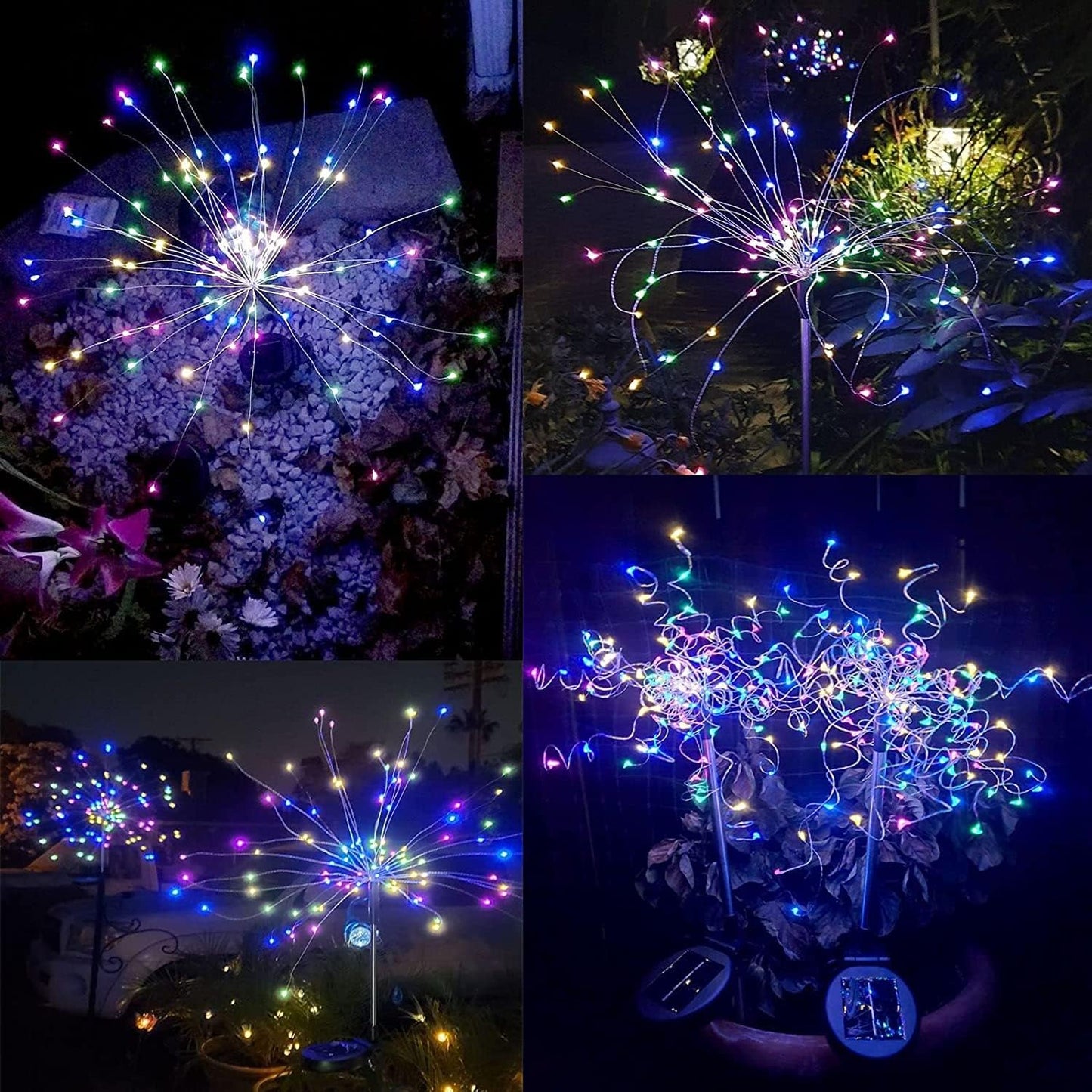 Solar Firework LED String Lights, Dual Lighting Modes, Outdoor Waterproof - 2 Pack