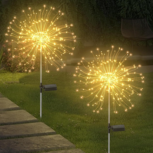 Solar Firework LED String Lights, Dual Lighting Modes, Outdoor Waterproof - 2 Pack