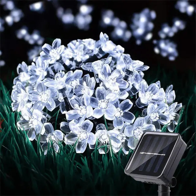 Solar Flower String Lights - Crystal Peach Blossom, IP65 Waterproof Outdoor LED in RGB/Warm White/Cold White