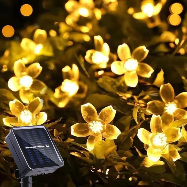 Solar Flower String Lights - Crystal Peach Blossom, IP65 Waterproof Outdoor LED in RGB/Warm White/Cold White