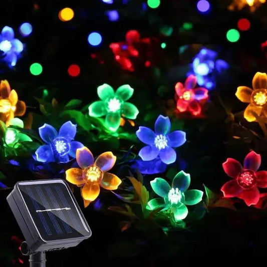 Solar Flower String Lights - Crystal Peach Blossom, IP65 Waterproof Outdoor LED in RGB/Warm White/Cold White