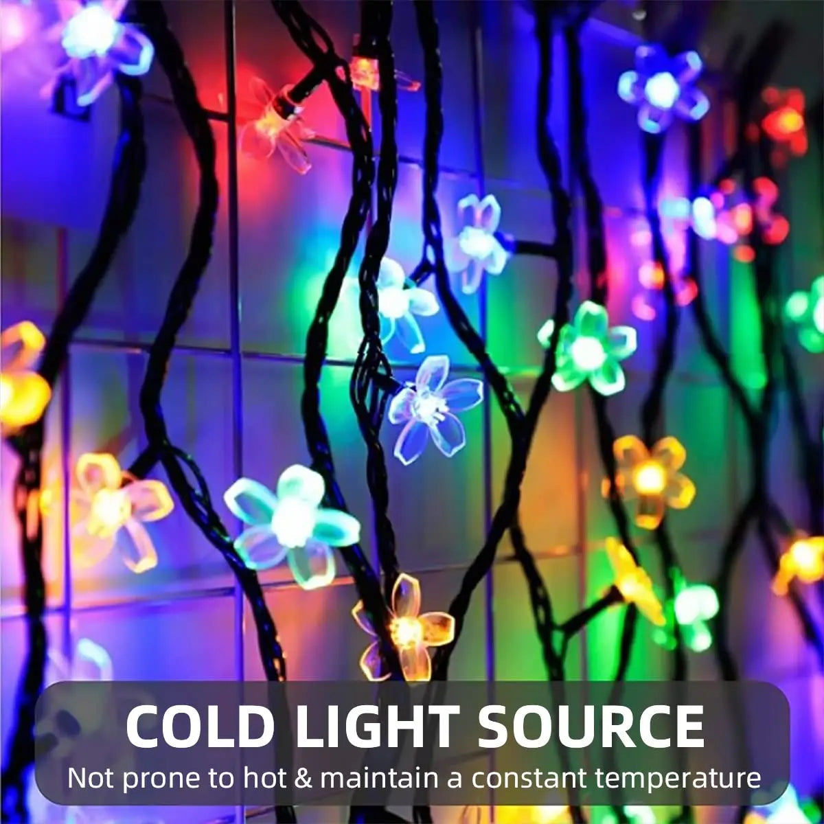 Solar Flower String Lights - Crystal Peach Blossom, IP65 Waterproof Outdoor LED in RGB/Warm White/Cold White