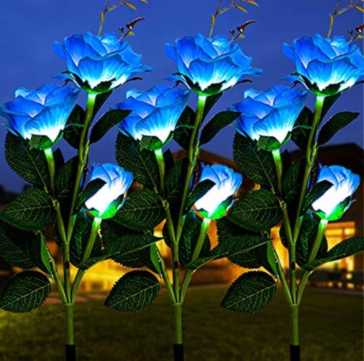 Solar LED Rose Lights Twin Pack - White Nightlight Garden Decor