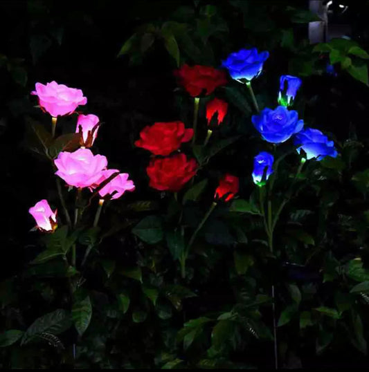 Solar LED Rose Lights Twin Pack - White Nightlight Garden Decor