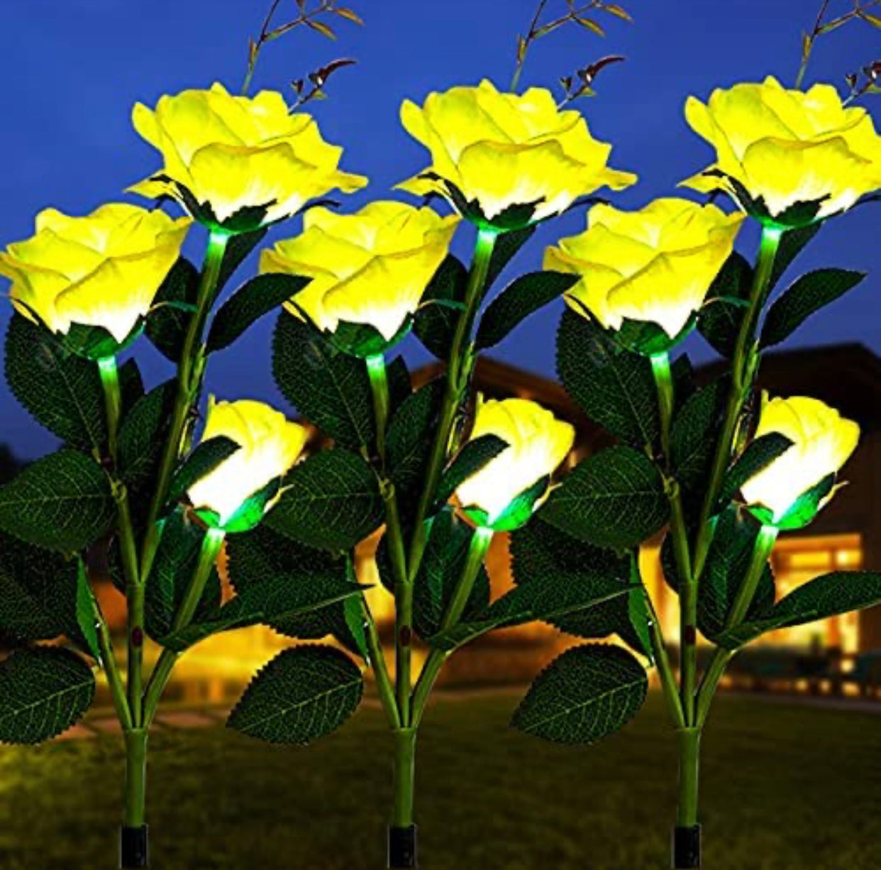 Solar LED Rose Lights Twin Pack - White Nightlight Garden Decor