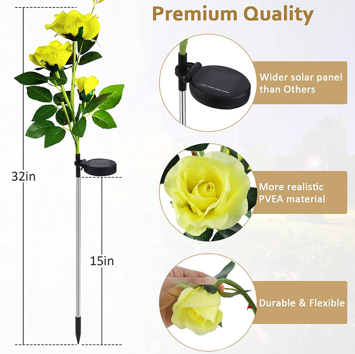 Solar LED Rose Lights Twin Pack - White Nightlight Garden Decor