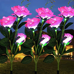 Solar LED Rose Lights Twin Pack - White Nightlight Garden Decor