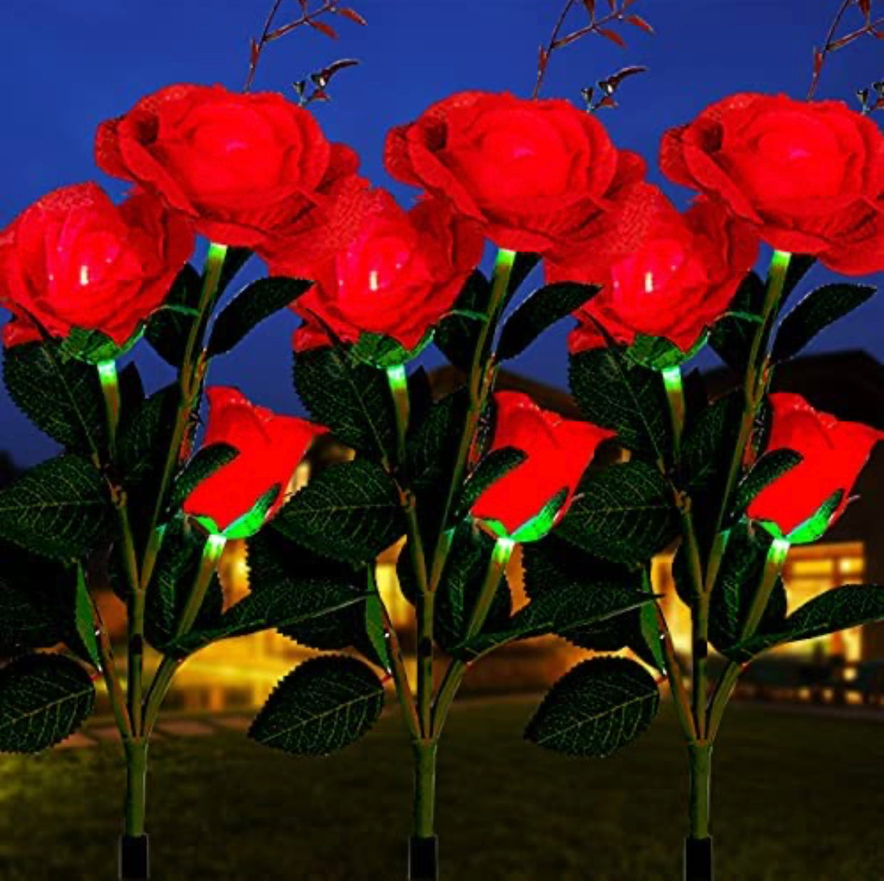 Solar LED Rose Lights Twin Pack - White Nightlight Garden Decor