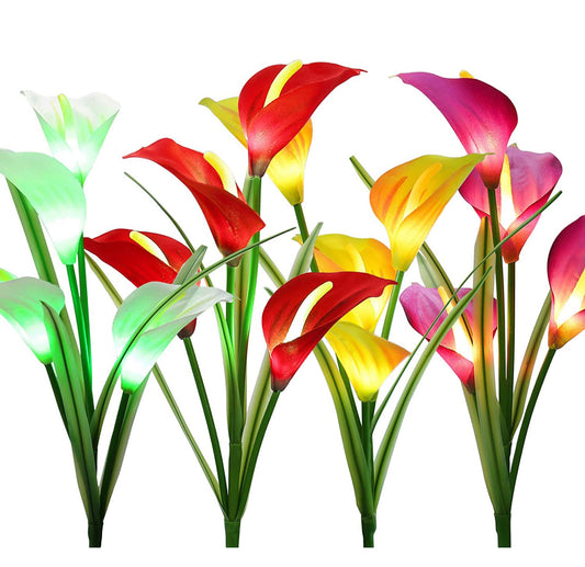 Solar Lily Garden Lights with Multi-color LEDs - Set of 4