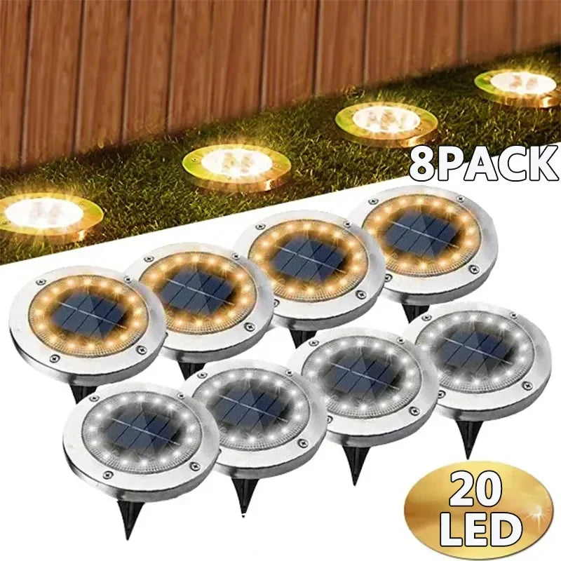 Solar Pathway Disk Lights - Auto-On Dusk to Dawn IP65 Waterproof LED - Long Battery Life