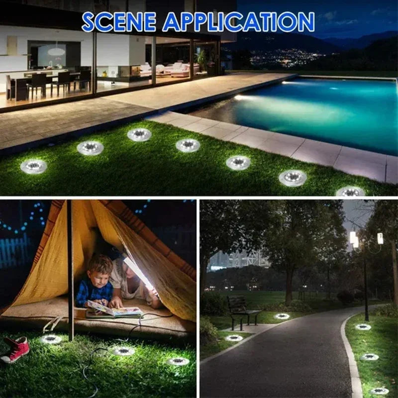 Solar Pathway Disk Lights - Auto-On Dusk to Dawn IP65 Waterproof LED - Long Battery Life