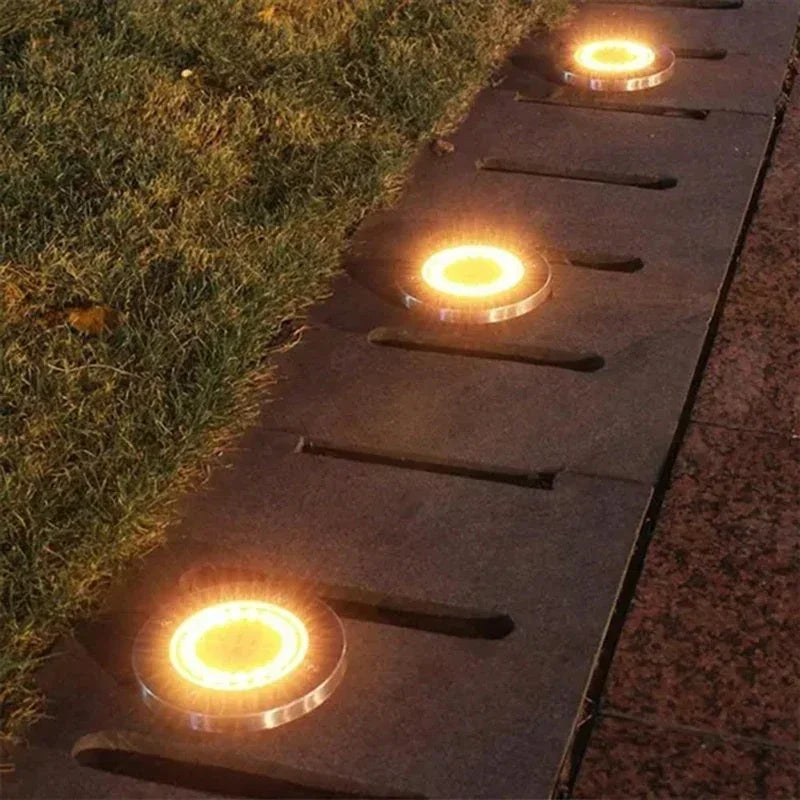 Solar Pathway Disk Lights - Auto-On Dusk to Dawn IP65 Waterproof LED - Long Battery Life