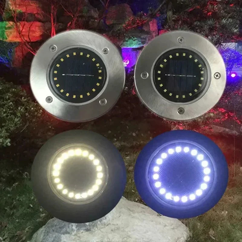 Solar Pathway Disk Lights - Auto-On Dusk to Dawn IP65 Waterproof LED - Long Battery Life