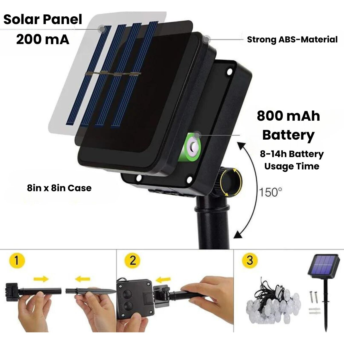 Solar Powered Waterproof Outdoor LED String Lights - Garden Decoration