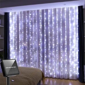 Solar String Light Curtain - RGB/White, Outdoor LED, IP65 Waterproof, Long Battery Life