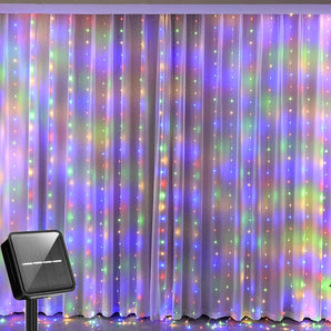 Solar String Light Curtain - RGB/White, Outdoor LED, IP65 Waterproof, Long Battery Life