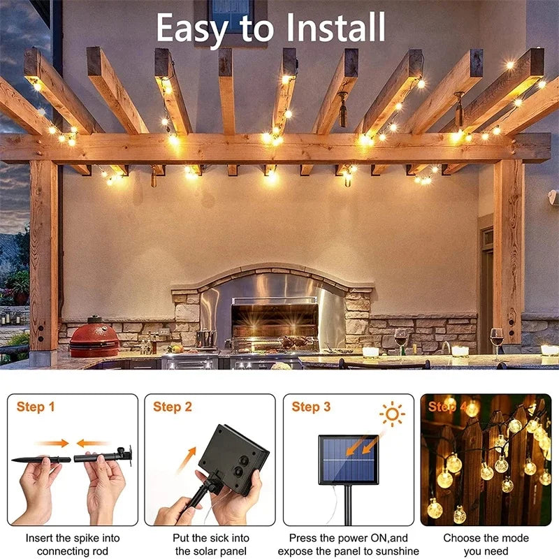 Solar String Lights - Outdoor LED, IP65 Waterproof, RGB/White Color