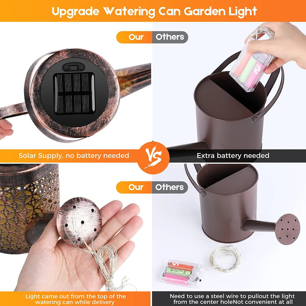Solar Watering Can Light - RGB/White LED, IP65 Waterproof, Long Battery Life