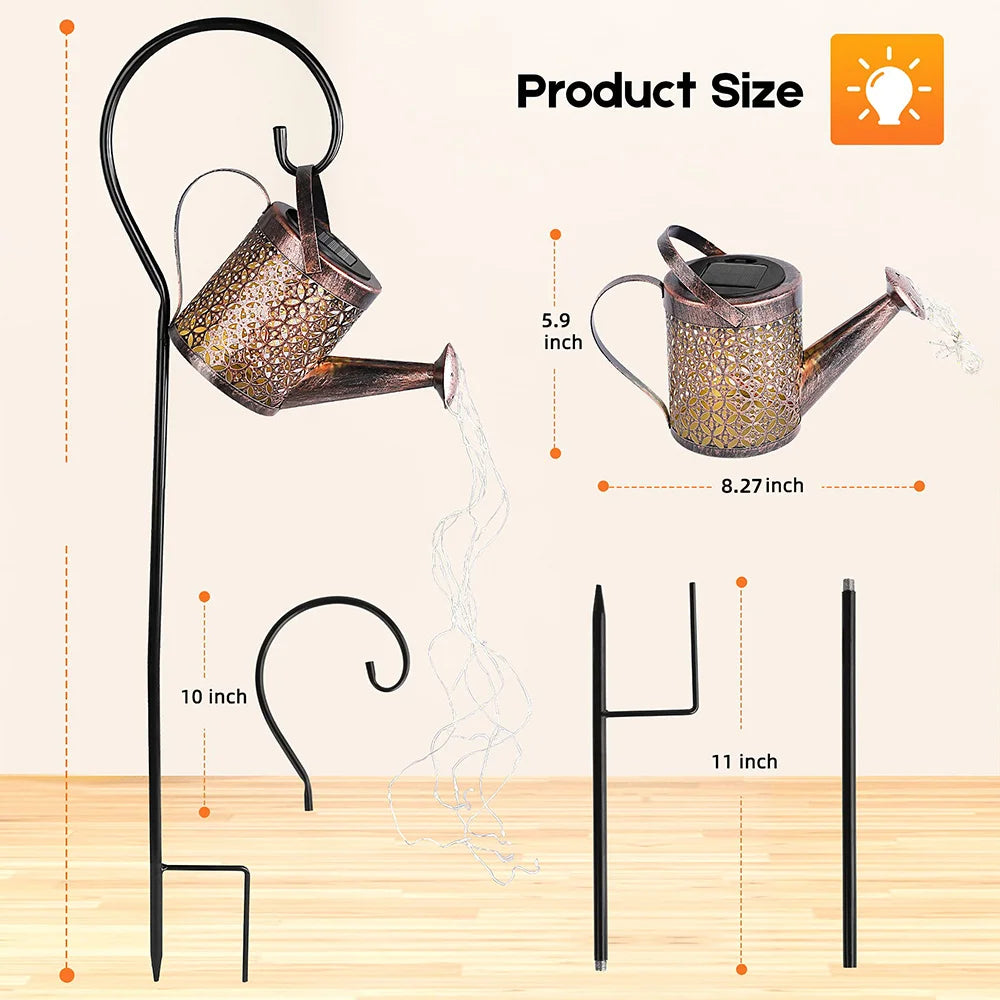 Solar Watering Can Light - RGB/White LED, IP65 Waterproof, Long Battery Life