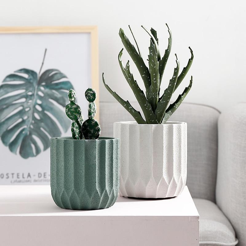 Textured Ceramic Polygon Vase - Geometric Design