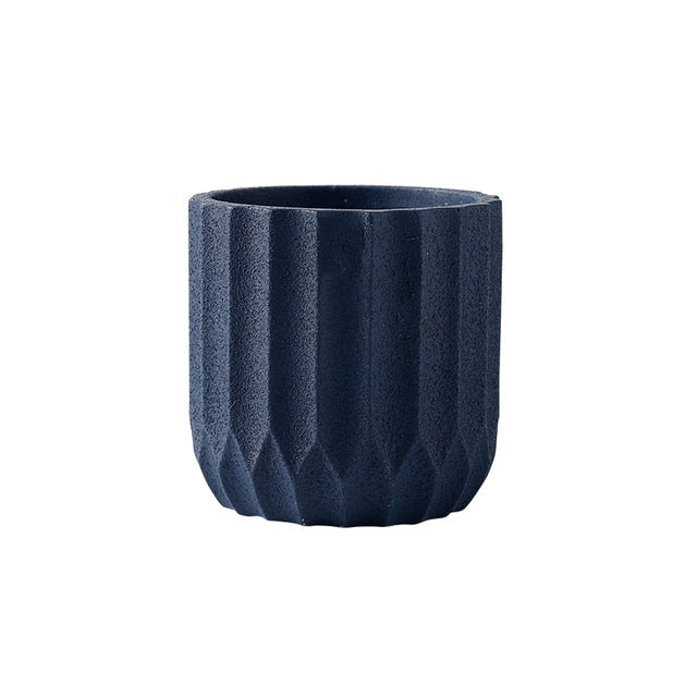 Textured Ceramic Polygon Vase - Geometric Design