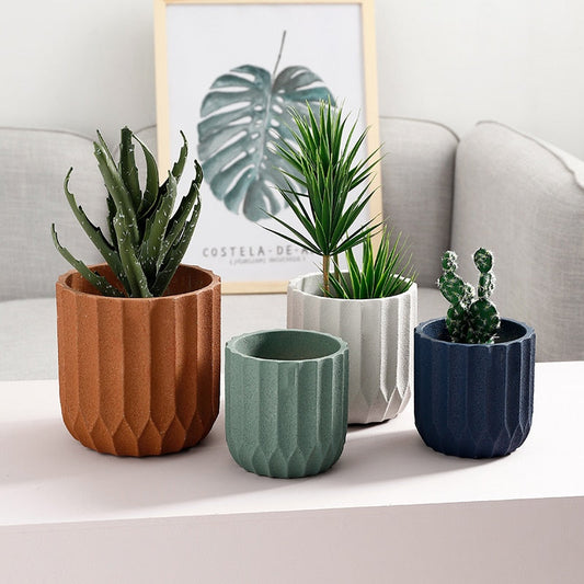 Textured Ceramic Polygon Vase - Geometric Design
