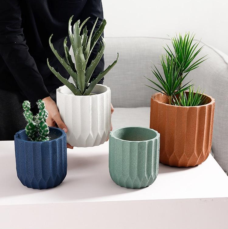 Textured Ceramic Polygon Vase - Geometric Design