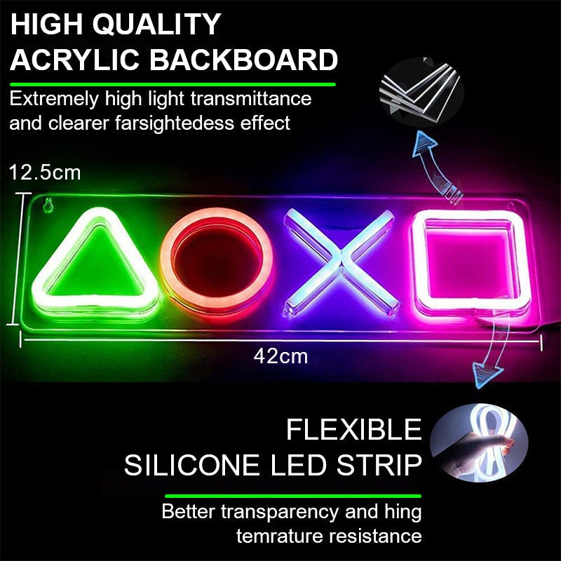 USB Chargeable Gaming Icon Neon Lamp for Game Room Decor Night Lighting