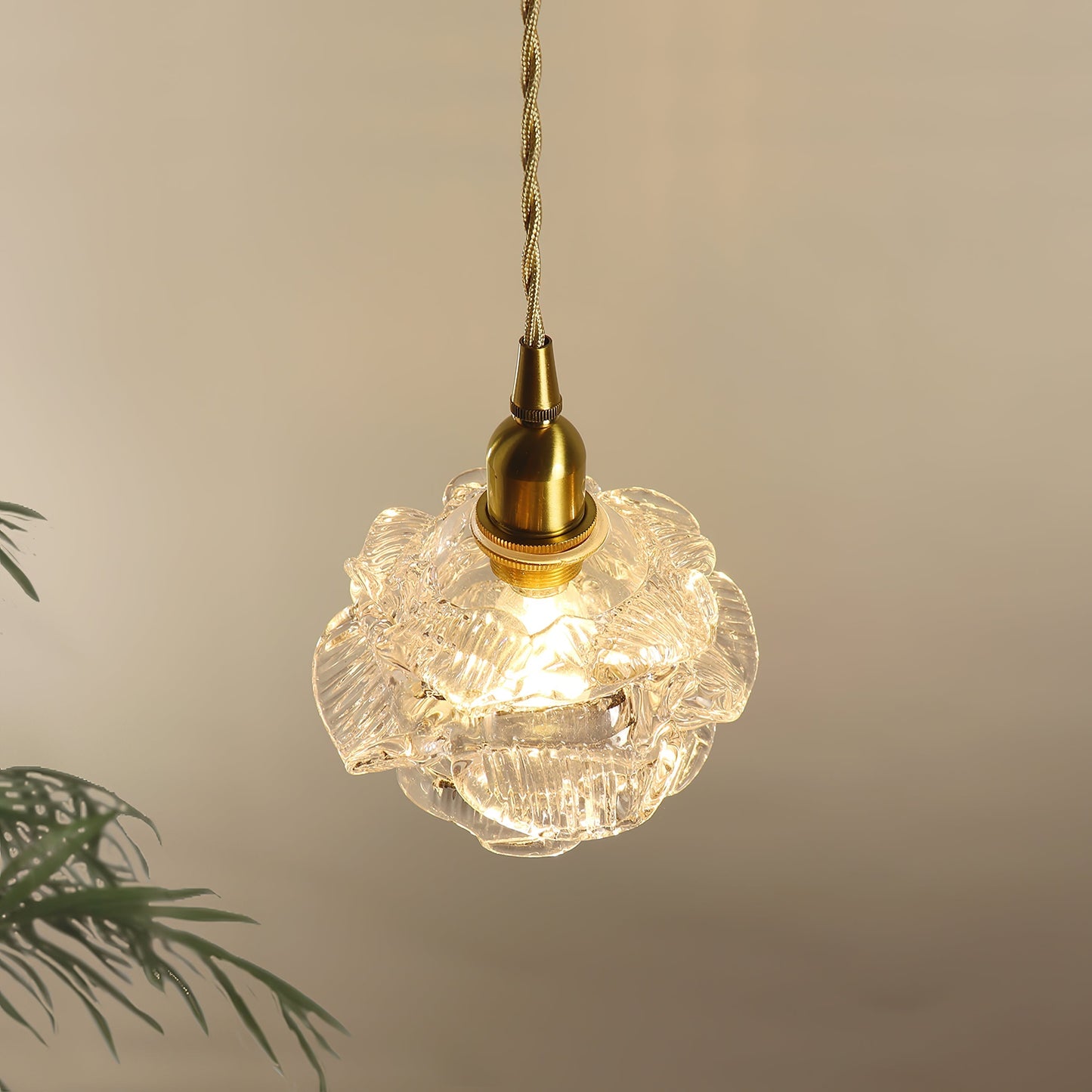 Vintage Brass Wall Light with Rose Glass Shade - Elegant Wall Sconce