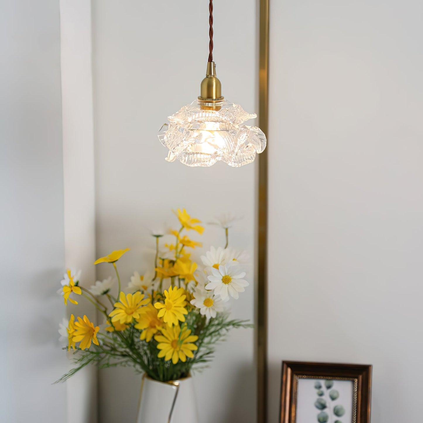 Vintage Brass Wall Light with Rose Glass Shade - Elegant Wall Sconce