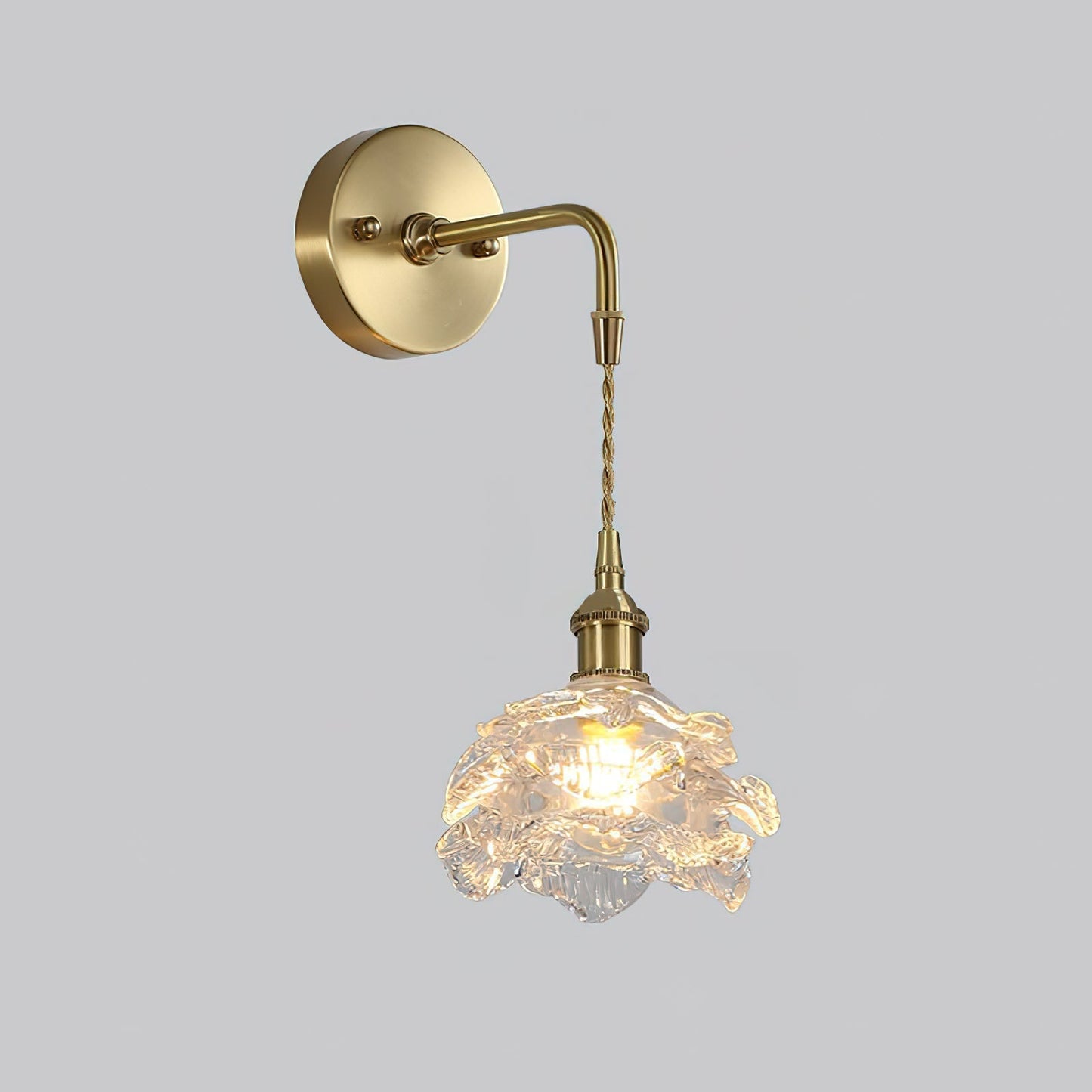 Vintage Brass Wall Light with Rose Glass Shade - Elegant Wall Sconce