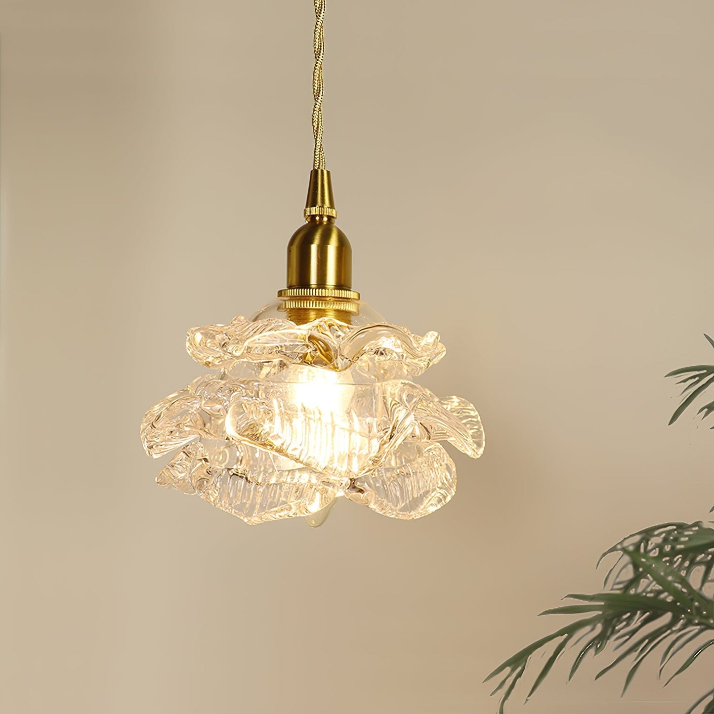 Vintage Brass Wall Light with Rose Glass Shade - Elegant Wall Sconce