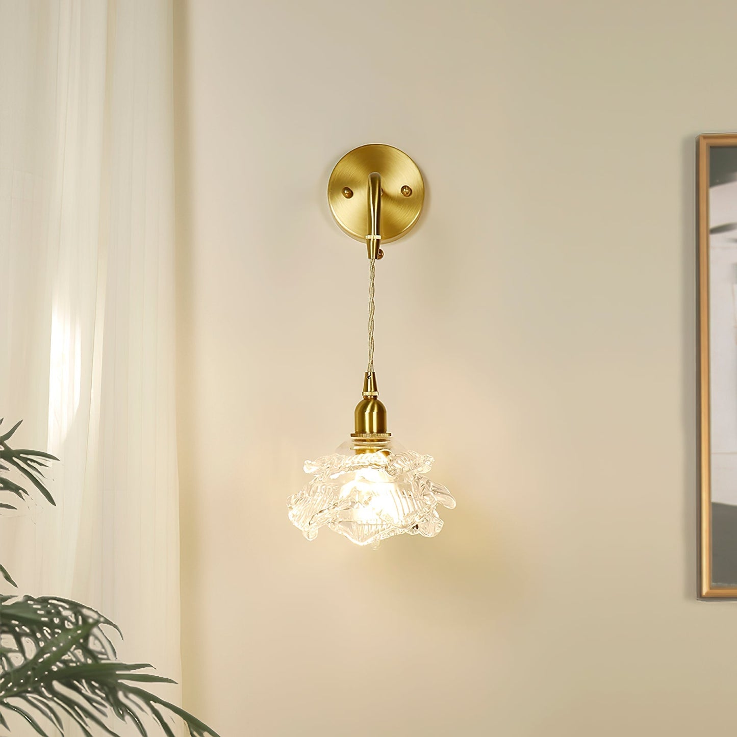 Vintage Brass Wall Light with Rose Glass Shade - Elegant Wall Sconce