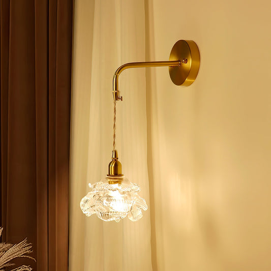 Vintage Brass Wall Light with Rose Glass Shade - Elegant Wall Sconce