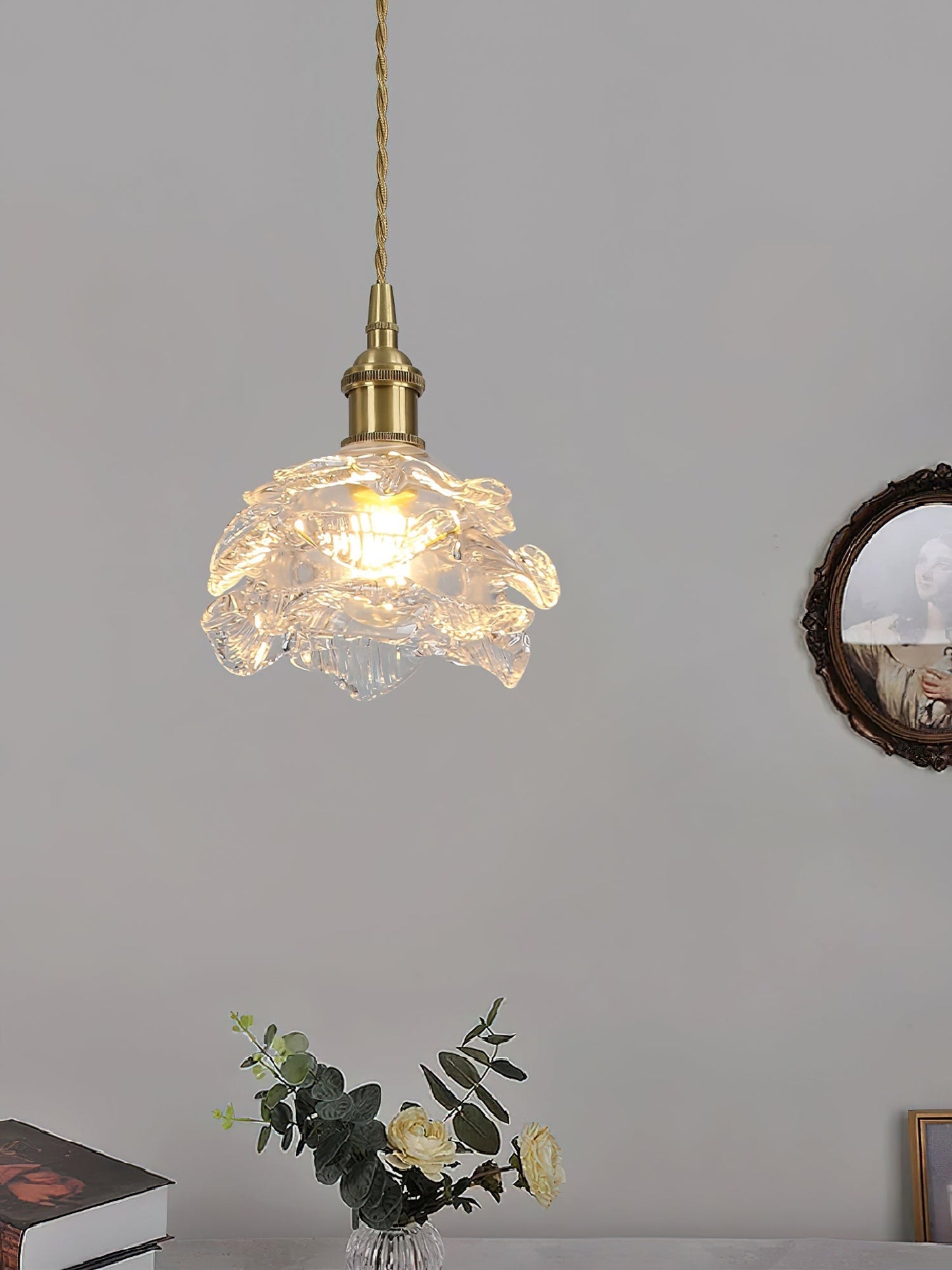 Vintage Brass Wall Light with Rose Glass Shade - Elegant Wall Sconce