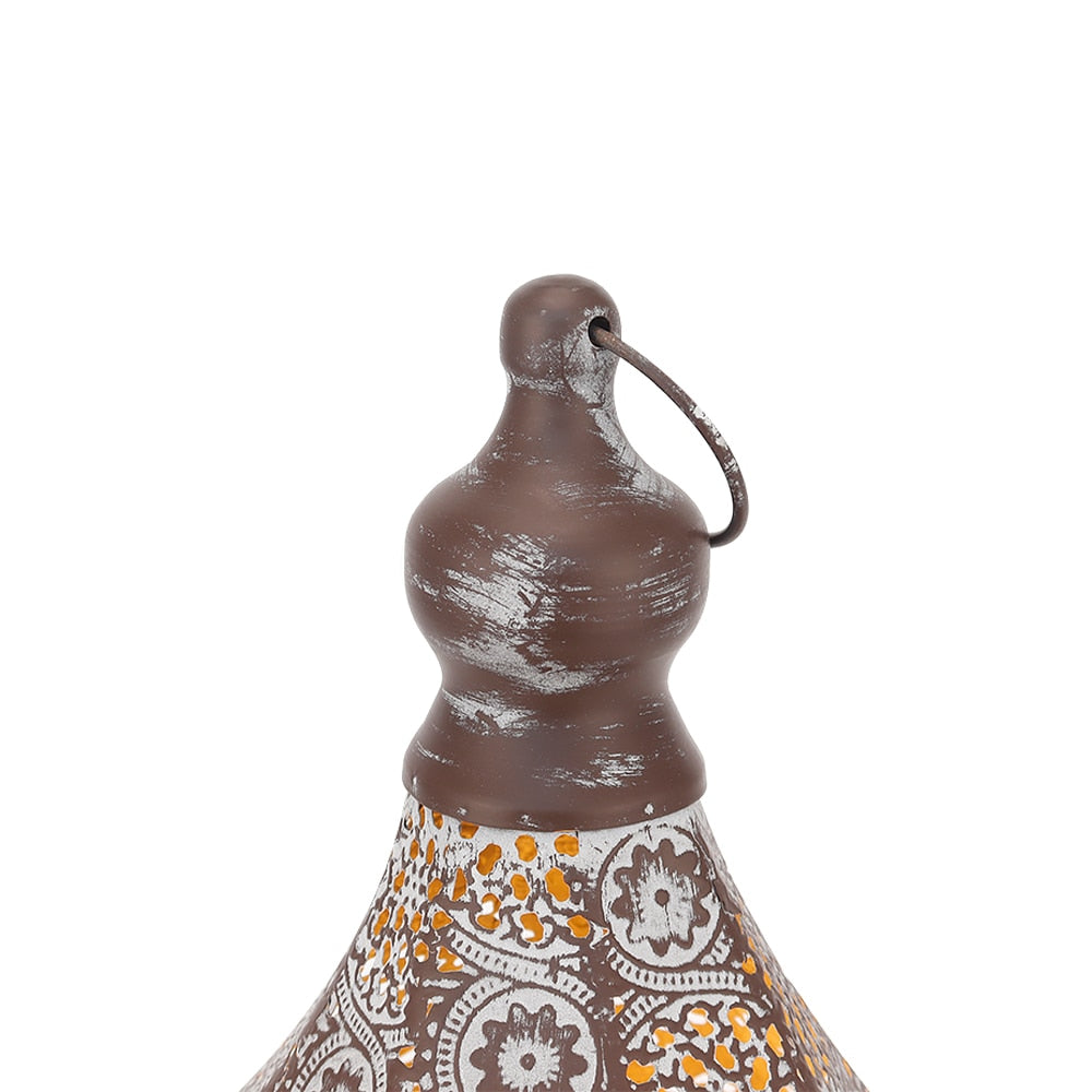 Vintage Moroccan Metal Lantern with Battery Power