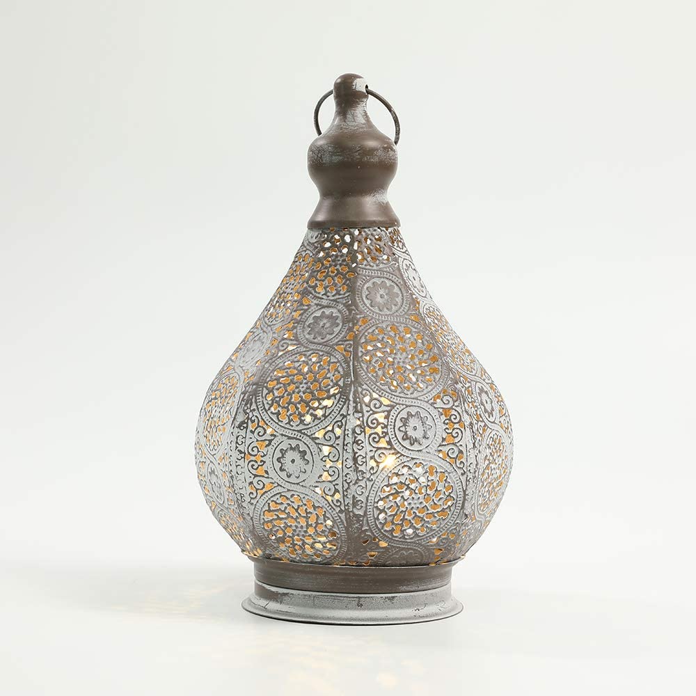 Vintage Moroccan Metal Lantern with Battery Power