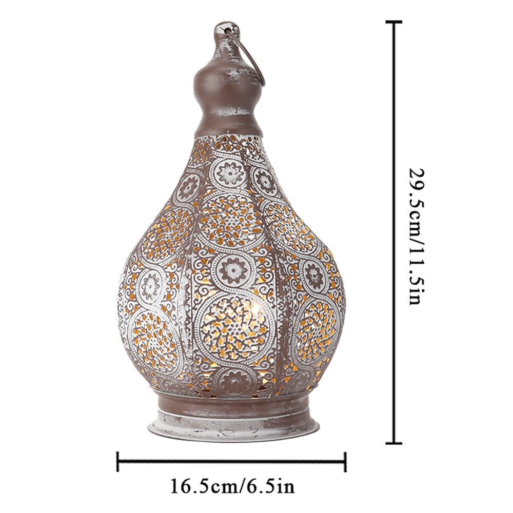Vintage Moroccan Metal Lantern with Battery Power