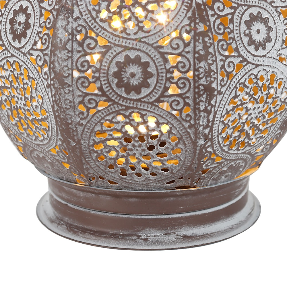Vintage Moroccan Metal Lantern with Battery Power